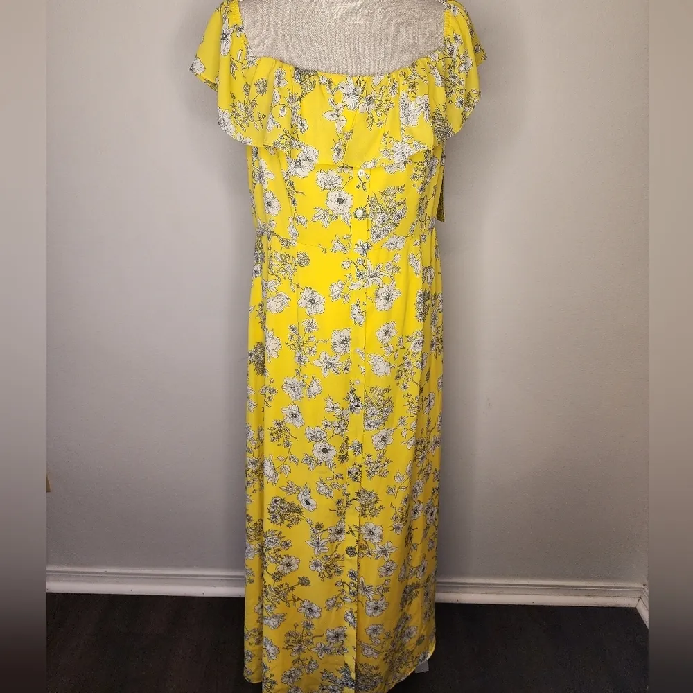 Aida Floral  Print Off Shoulder Dress Yellow / Ivory Size L NWT - Image 5