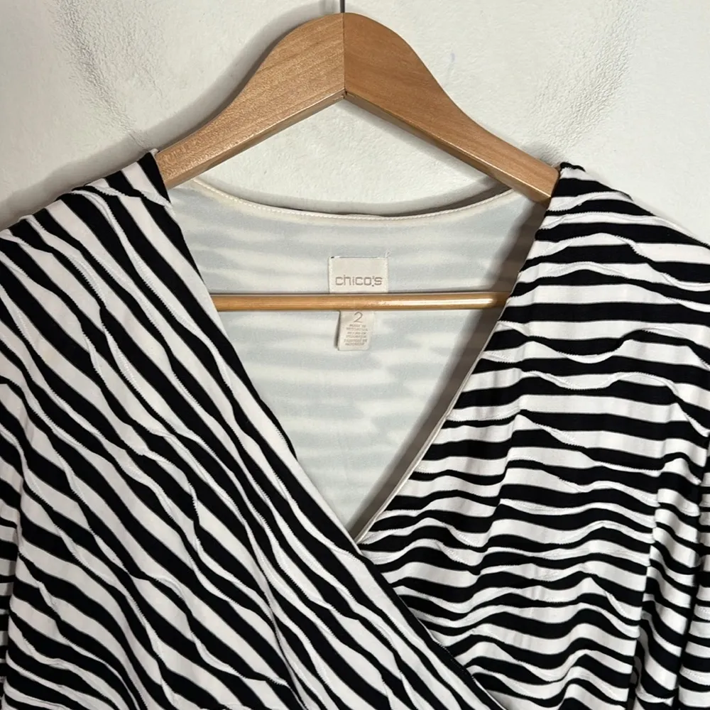Chico’s Jessie textured zebra striped faux wrap knee length dress US size 12 - Image 6