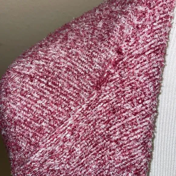 Barefoot Dreams Bamboo Chic Lite‎ Fuzzy Red White Waterfall Cardigan Sweater S/M - Image 7