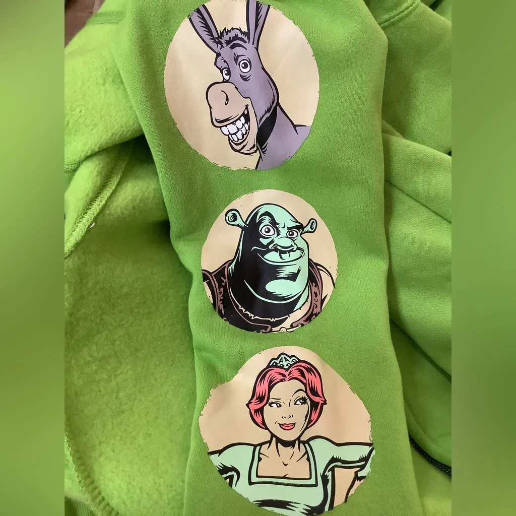 Shrek Size S Full Zip Womens Long Sleeve Embroidered Fleece Zipper Hoodie, New Green - Image 7