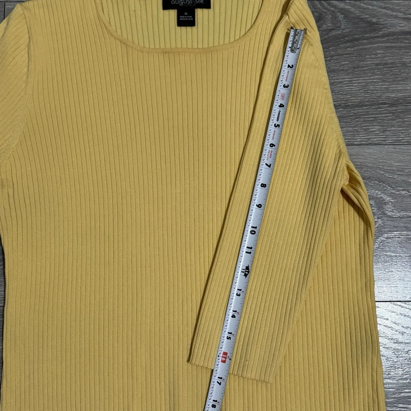 August Silk Women Ribbed Fitted Scoop Neck Knit Top Yellow 3/4 Sleeve XL Silk - Image 9