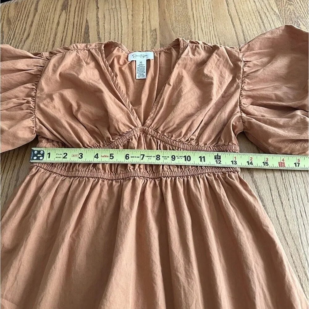 Jessica Simpson Empire Waist Midi Dress Puffy Sleeves V Neck Size M Cottage Core - Image 5