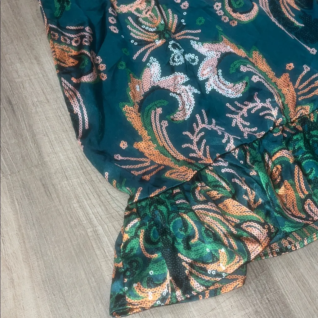 Floral Patterned Dress with Ruffle Hem Green Size L - Image 4