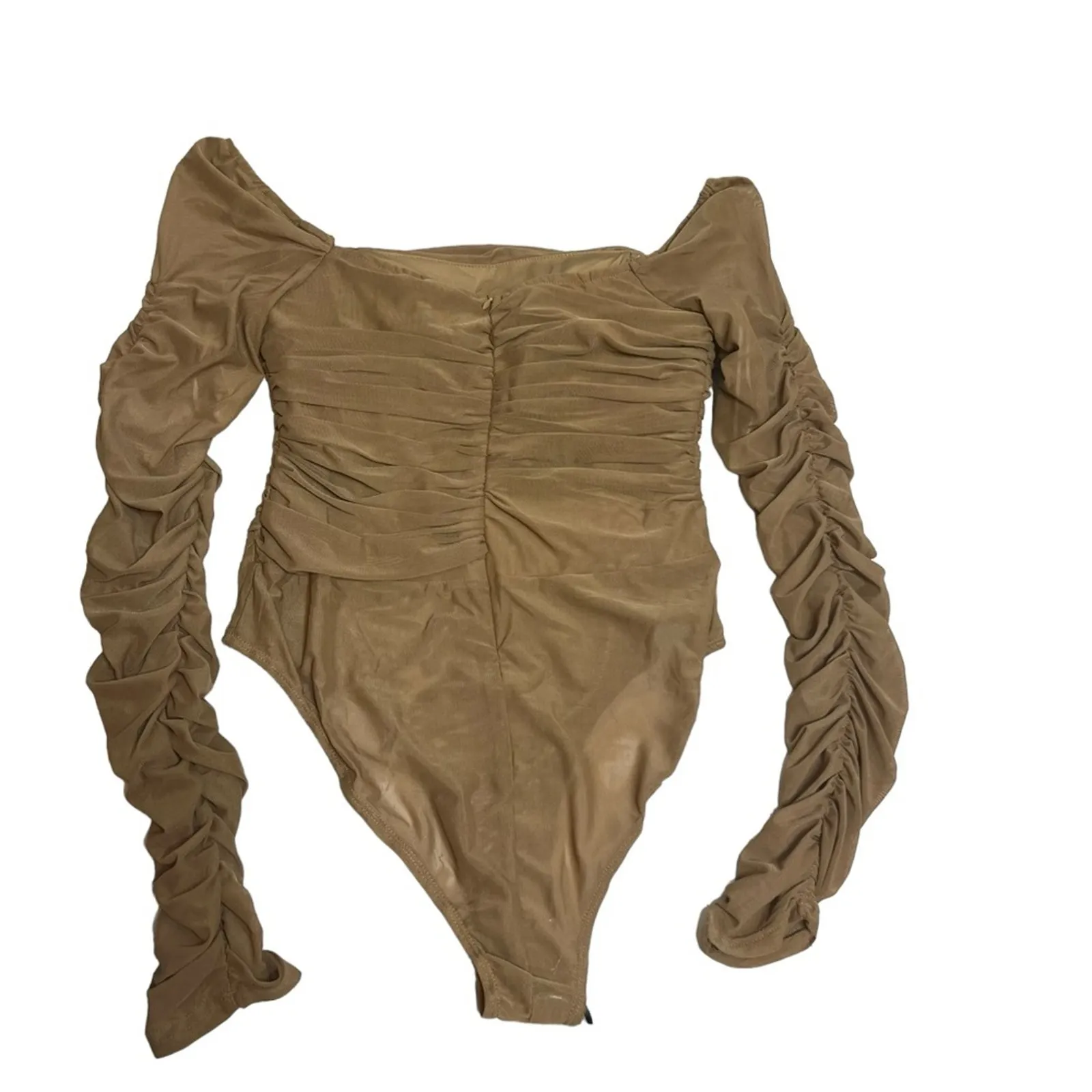 NWT Princess Polly Delaney Mesh Ruched Long Sleeve Bodysuit SZ 10 beige - Image 7