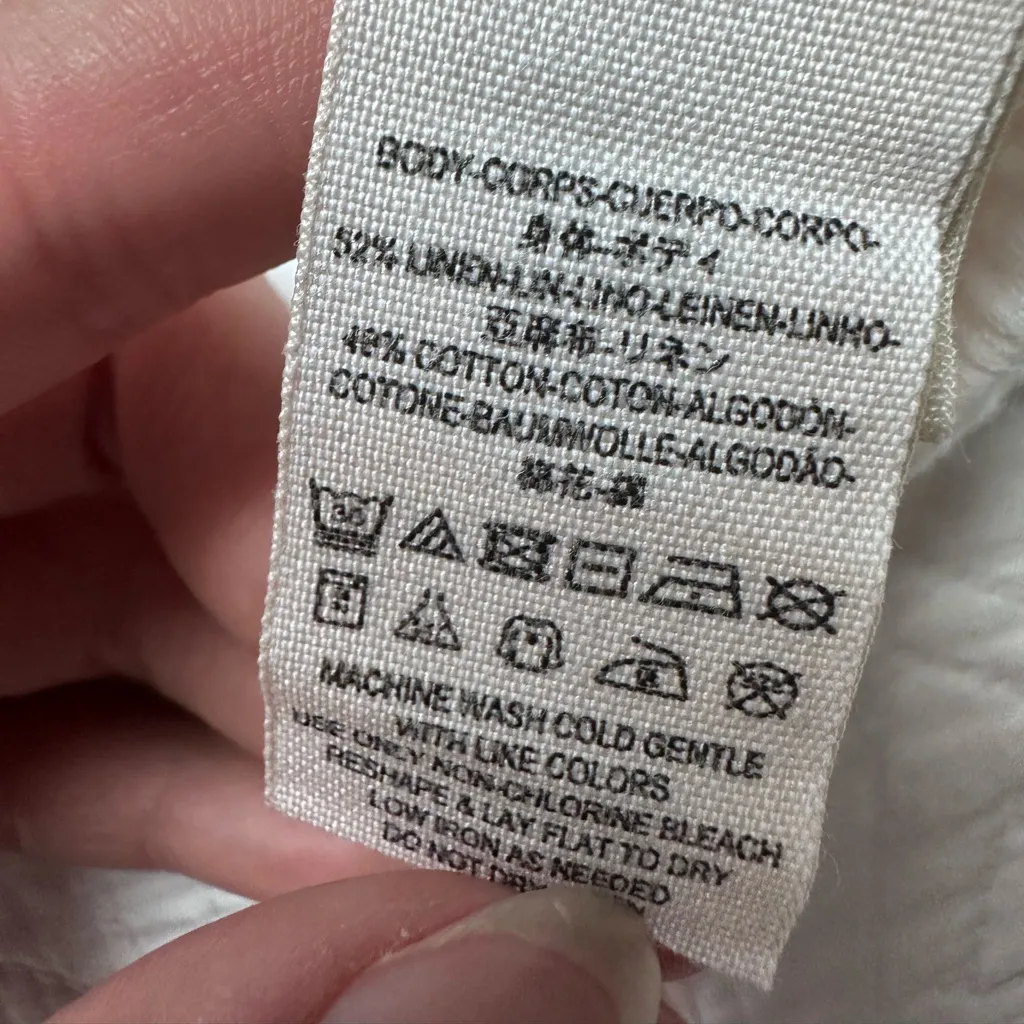 We The Free Small Ivory Off The Shoulder Crop Top Ruffle Button Linen - Image 6