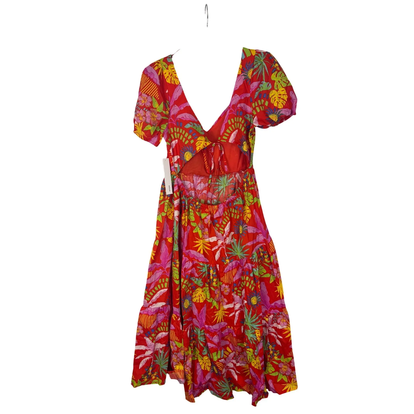 AQUA Women's‎ Red Floral Print Tiered Midi Dress Summer Party Cocktail - Image 5