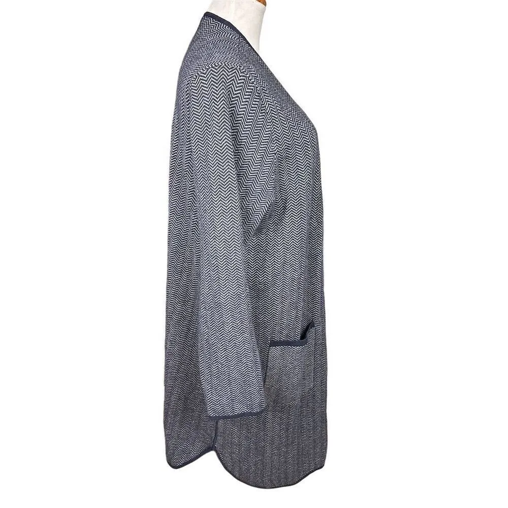 J.Jill WearEver Women's XL Blue Herringbone Open Front Cardigan Sweater Duster - Image 4