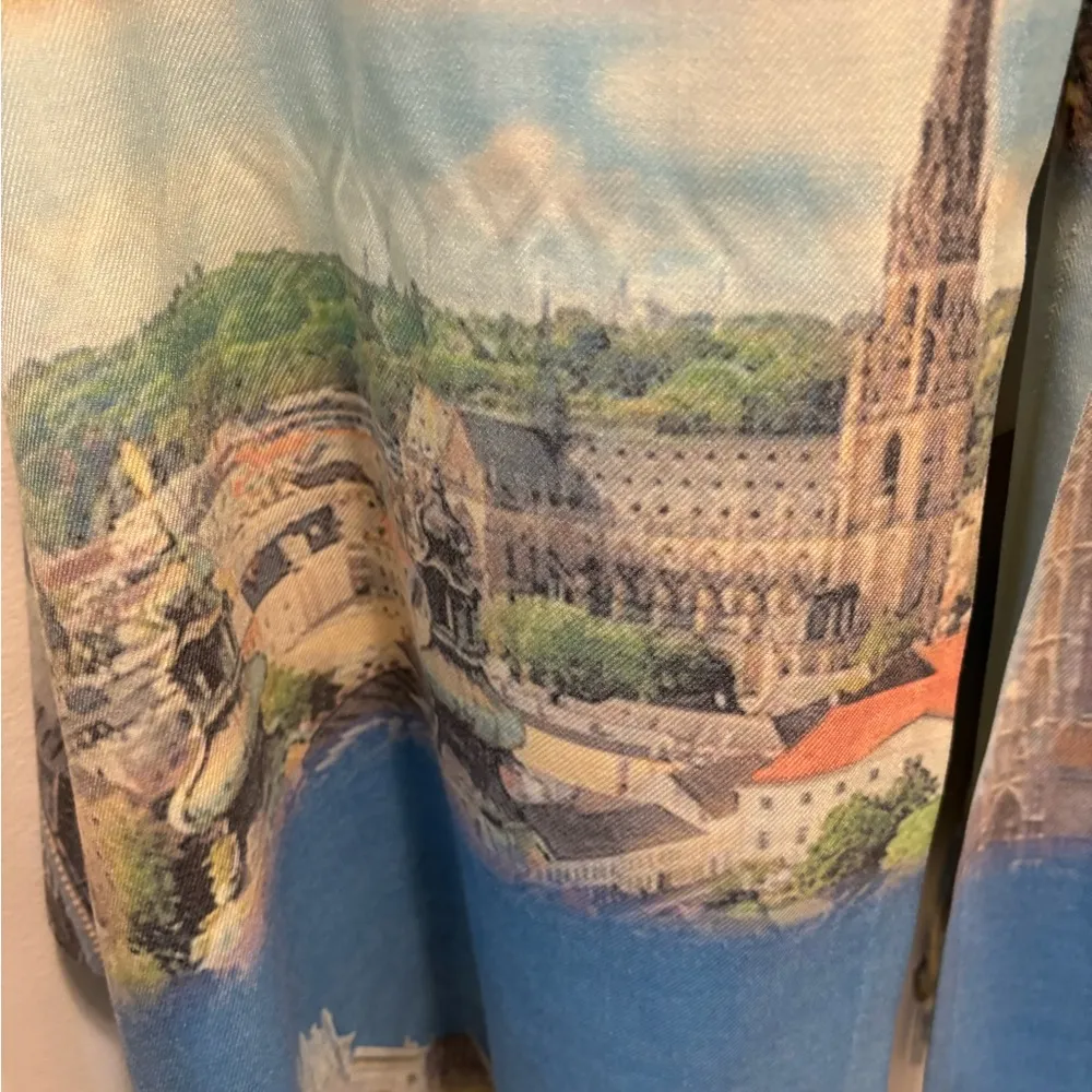 Large Hungarian Budapest Shawl Cloak Pashmina Cashmere Wrap Fringe Blue 75X30” - Image 5