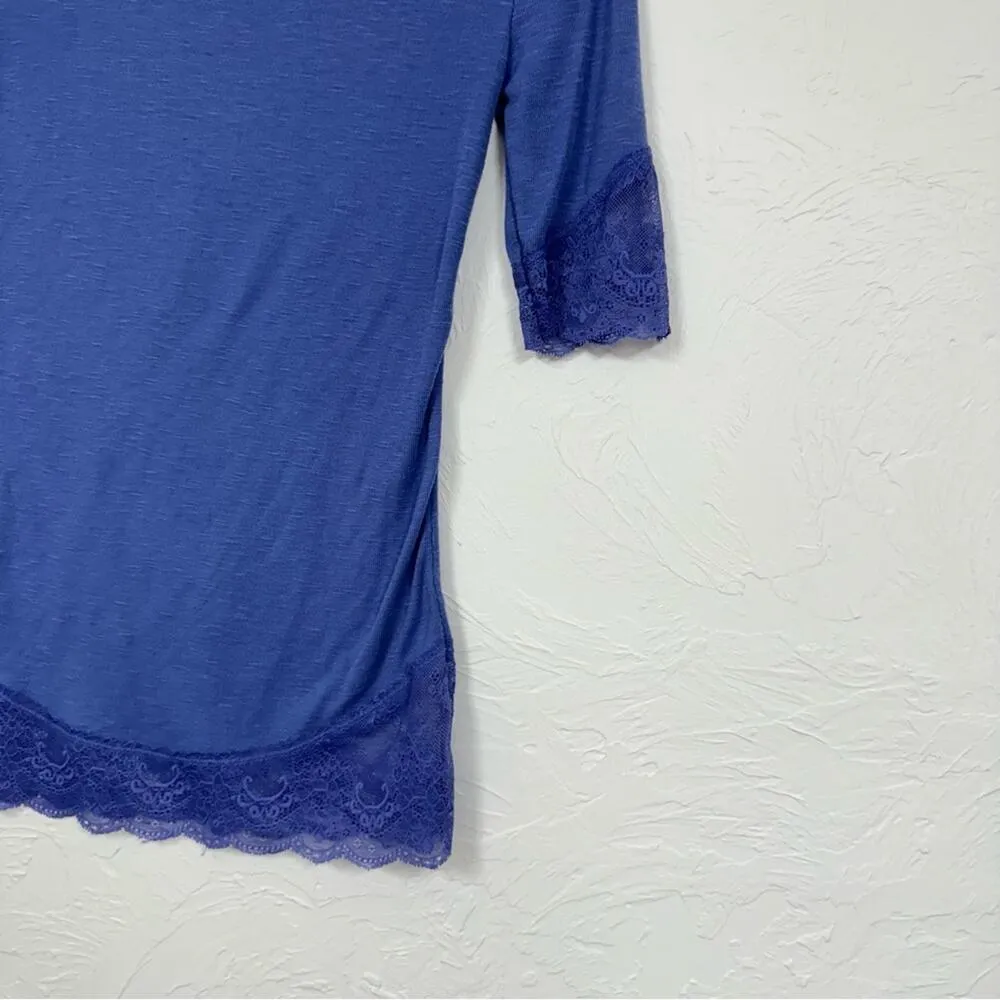 Free People Intimately Purplish Blue Short Sleeve Tee Shirt Womens XS Lace Trim - Image 3