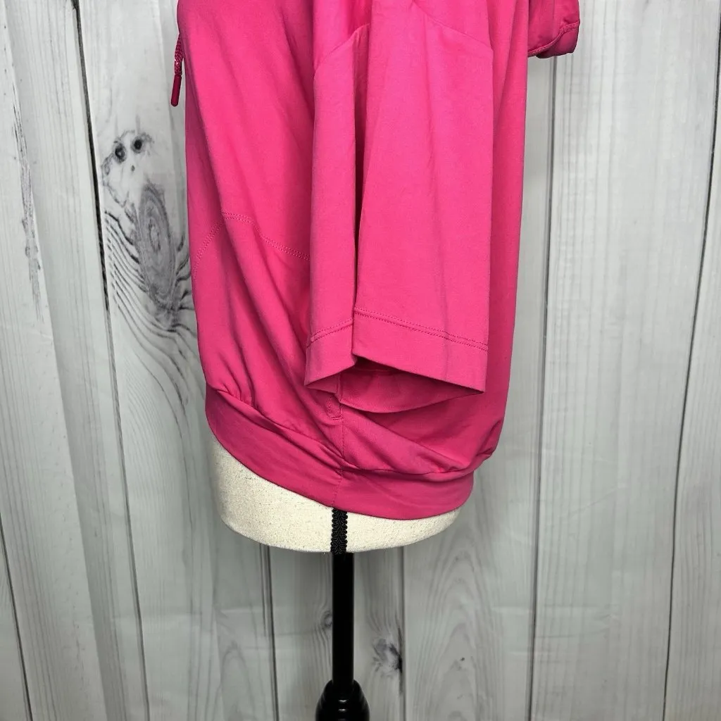 Kyodan Womens Sz L Short Sleeve Hot Pink Hooded Athletic Top Drawstring - Image 6