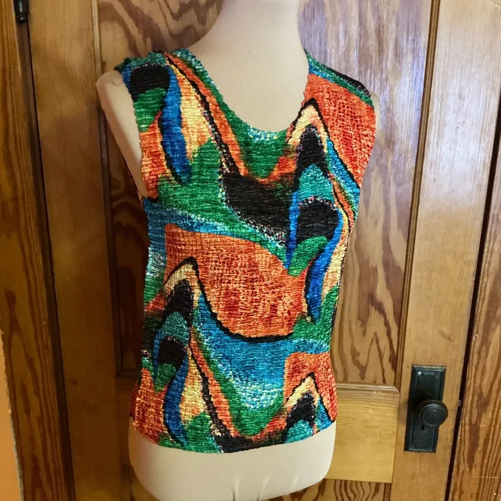 Vtg colorful geometric popcorn summer top - Image 4