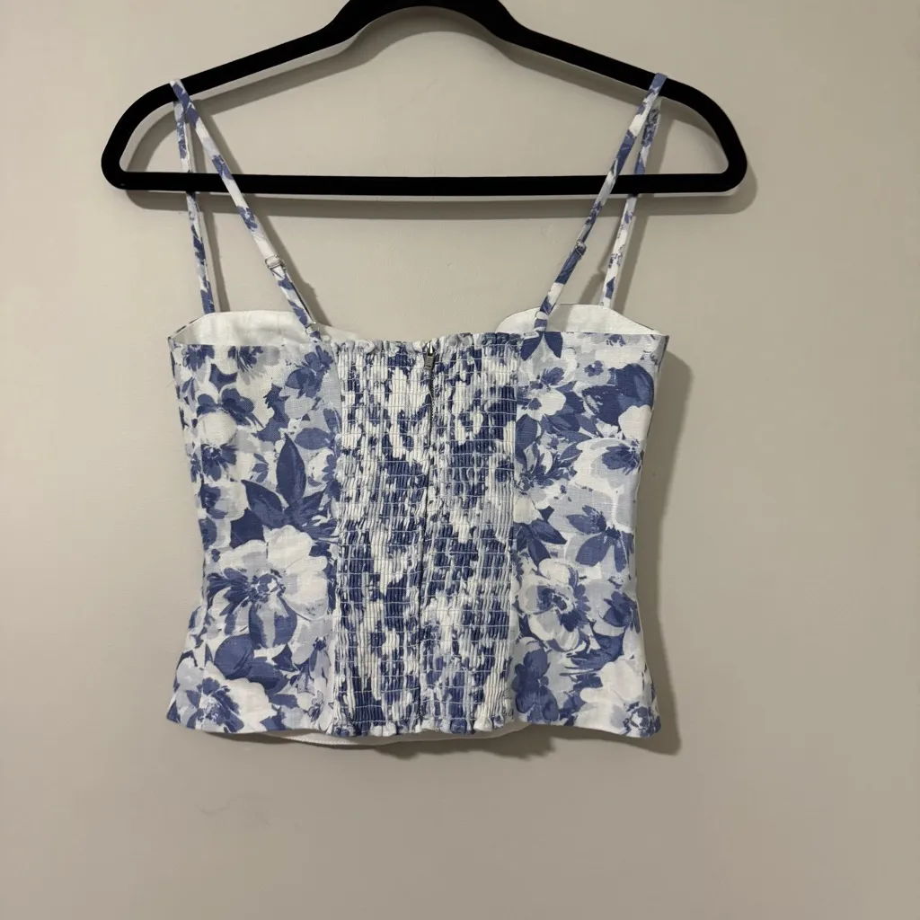 Reformation Overland Linen Top Floral Print Summer Coquette Larkspur Size 0 - Image 7