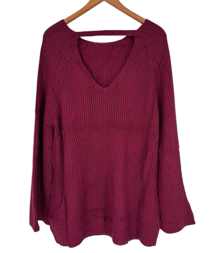 Hayden LA Burgundy Knit Sweater size 1X Flared Cuff Long Sleeve NWT Back Cutout Red - Image 8