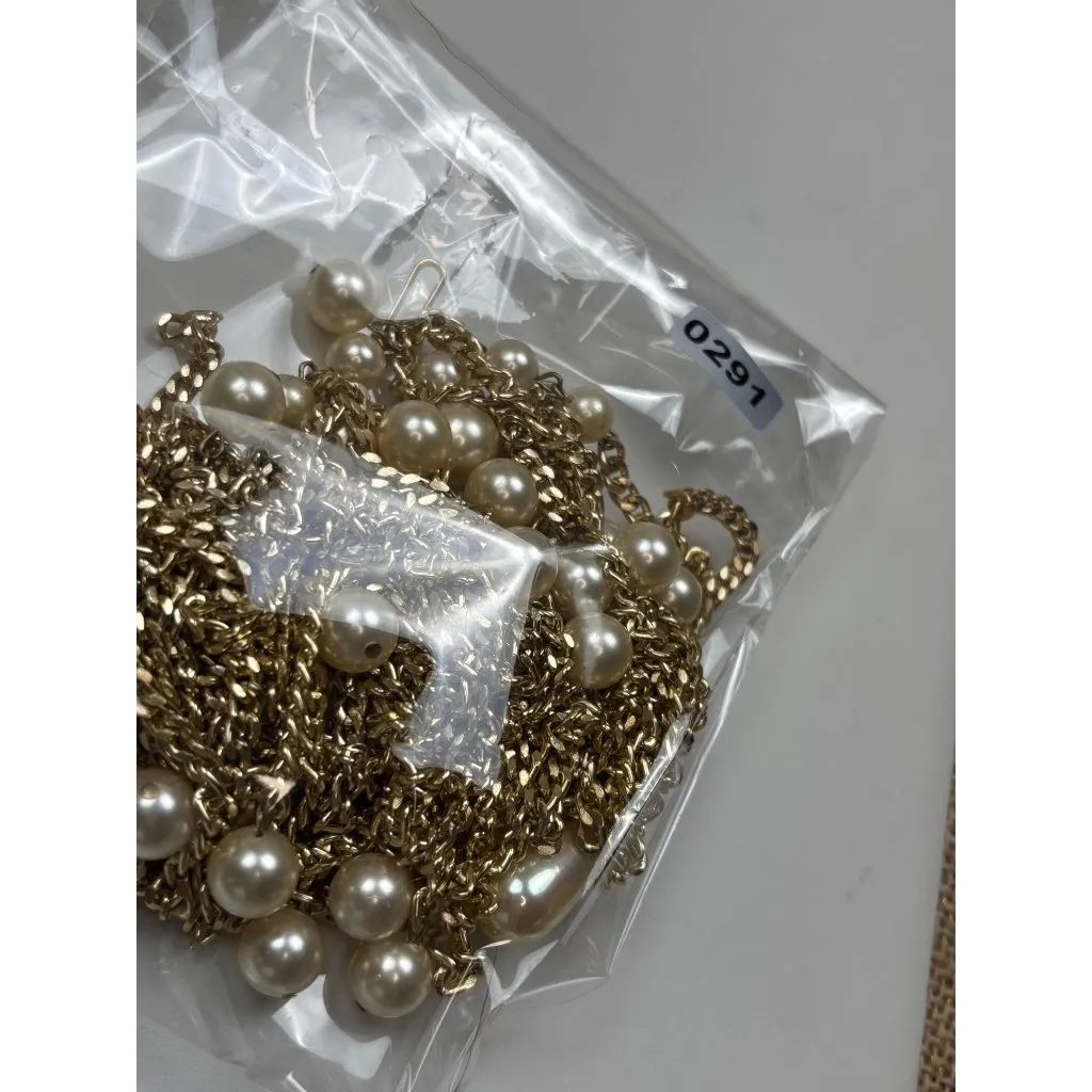 Gold Chain Fringe Necklace With Dangling Faux Pearls Adjustable Hook Closure Sta - Image 8