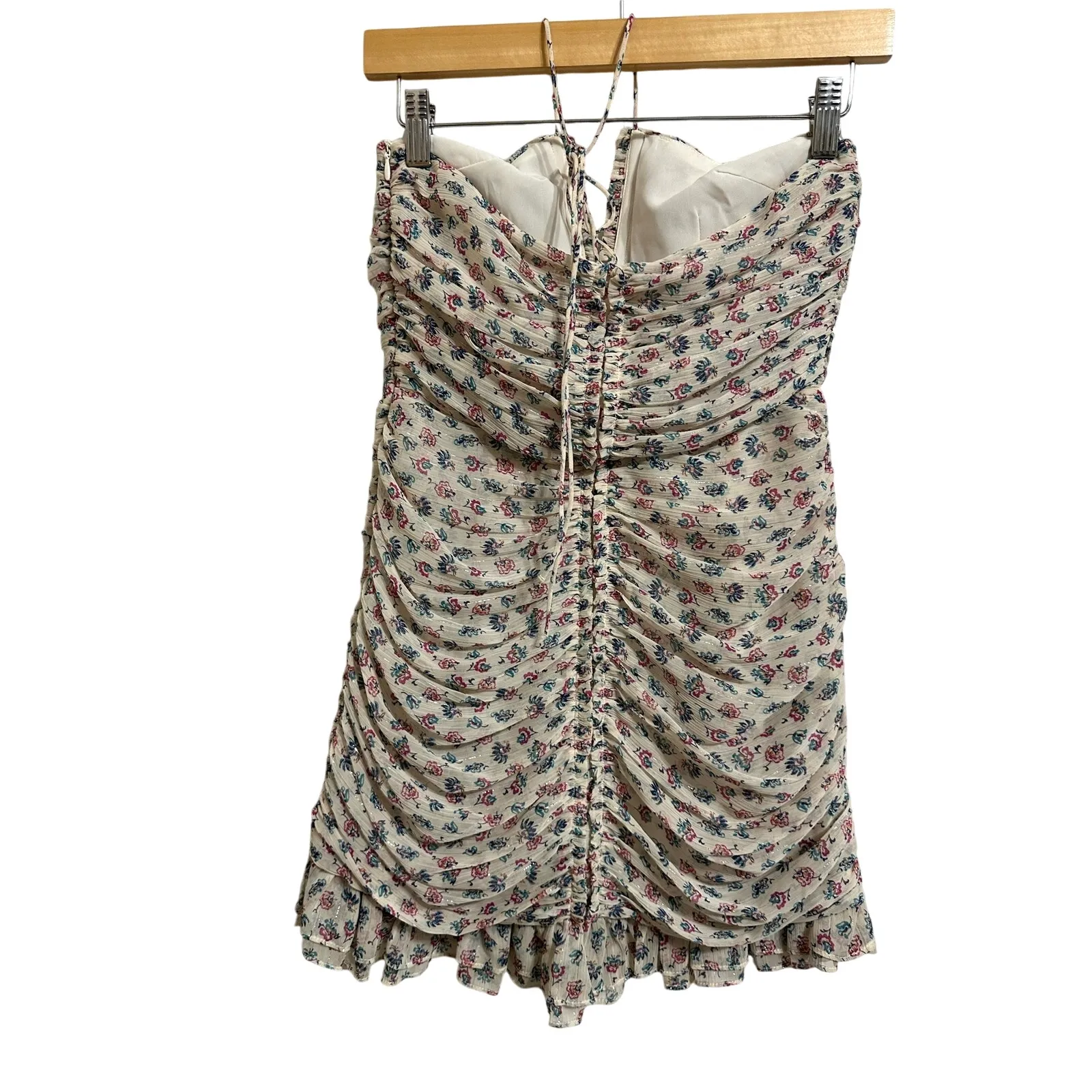 Zara women's beige floral‎ ruched mini halter dress size XS - Image 6