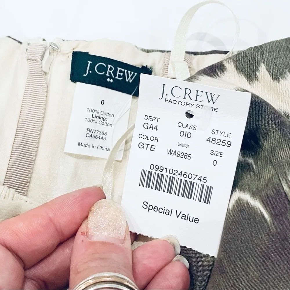 NWT J.Crew Ikat Abstract Floral Green Pattern Strapless Dress - Image 4