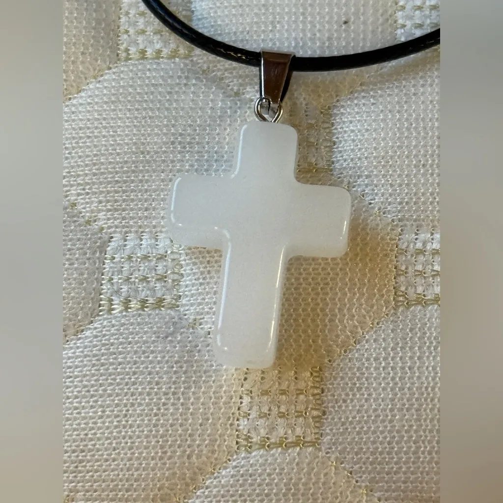 White Cross Pendant Necklace - Image 3