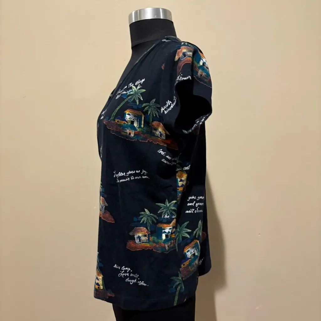 Chico's Black Graphic Short Sleeve Tee size M - Image 2