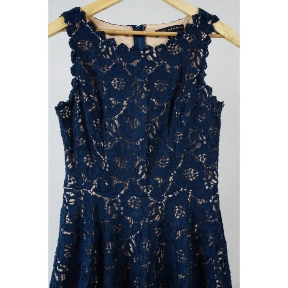 CITY STUDIO Formal Holiday Blue Lace Floral Dress Juniors Size 7 - Image 3
