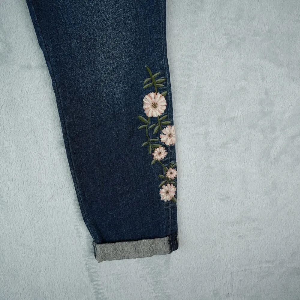 NYDJ Jeans Womens 10 Blue Alina Ankle Lift Tuck Cuffed Floral Embroidery Denim - Image 5