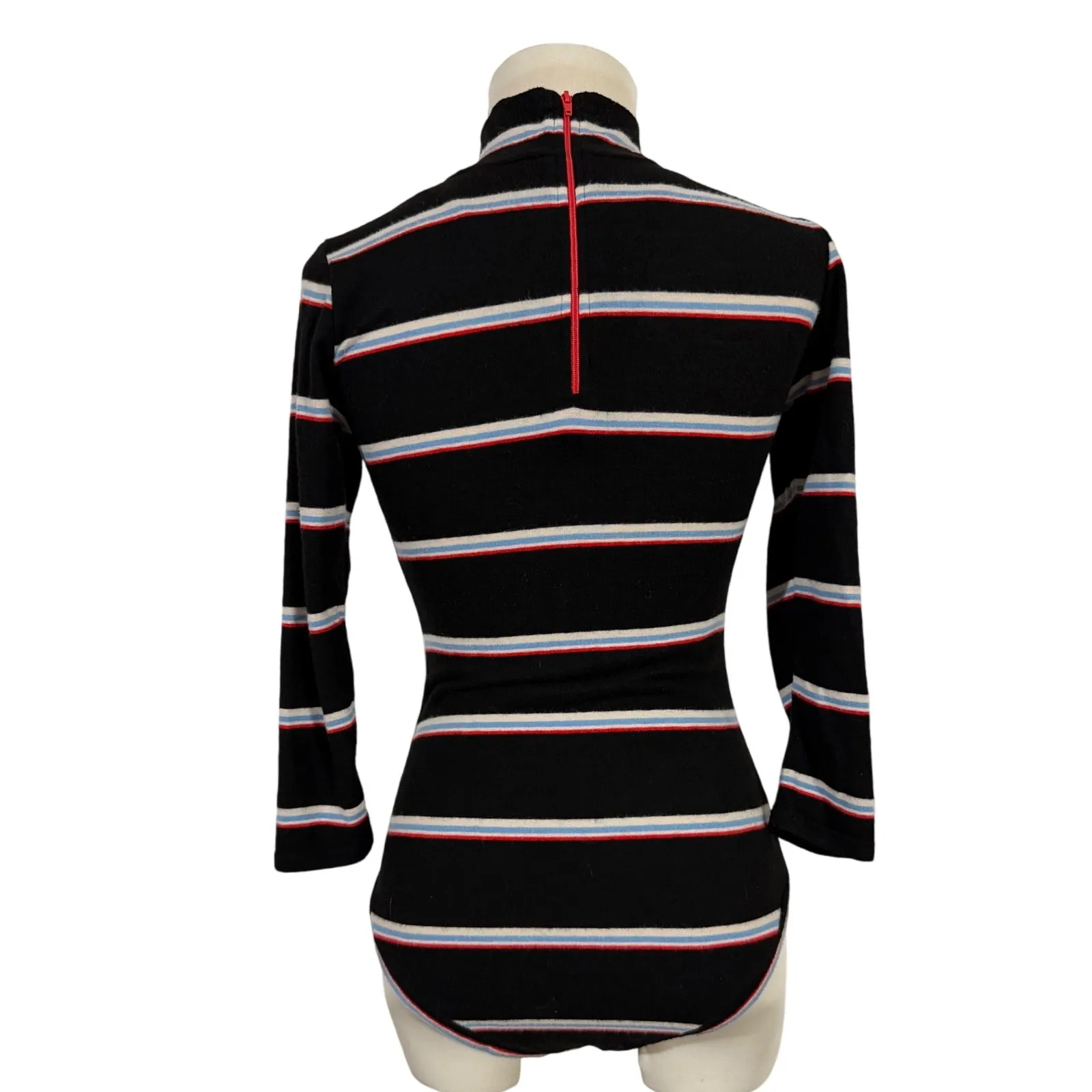 Free People Black Striped Turtleneck Long Sleeve Bodysuit Size S Casual Fall - Image 4