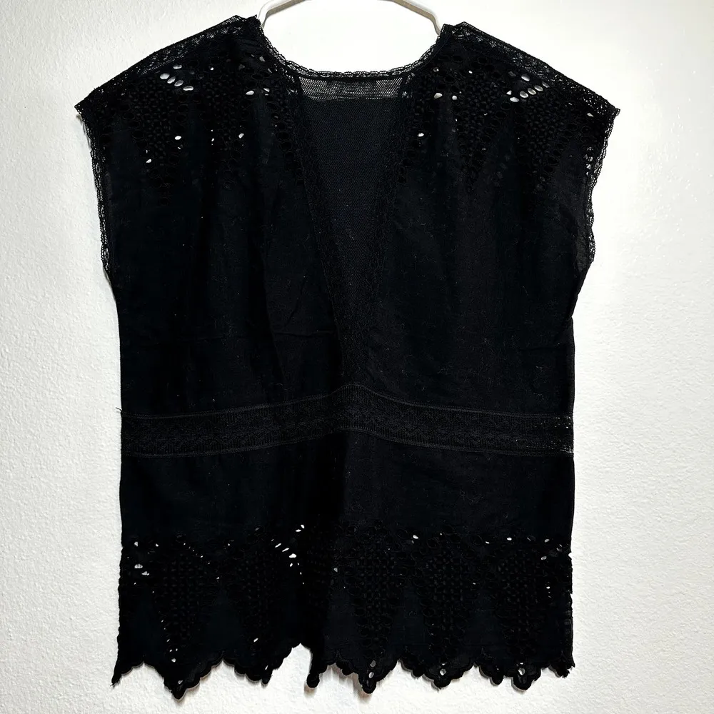 Ulla Johnson  Eyelet Maryse Top Embroidered Sleeveless Scalloped Hem Black 4 - Image 5