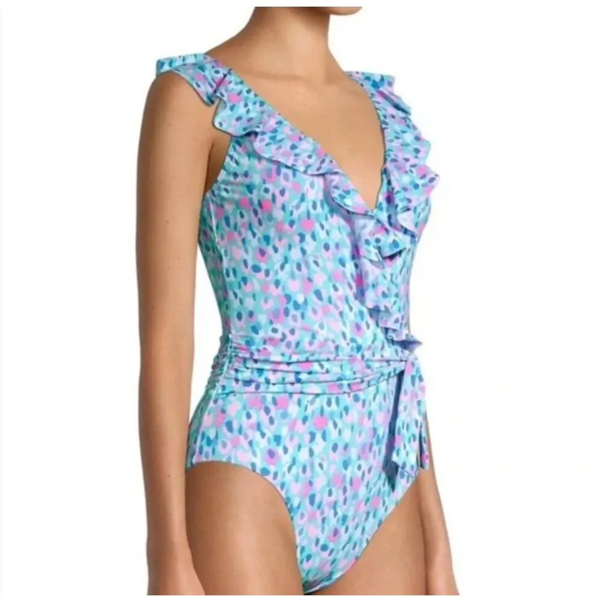 Lilly Pulitzer Delphie One-Piece Swimsuit Blue Ibiza Hottie Dottie Size 6 Resort - Image 16