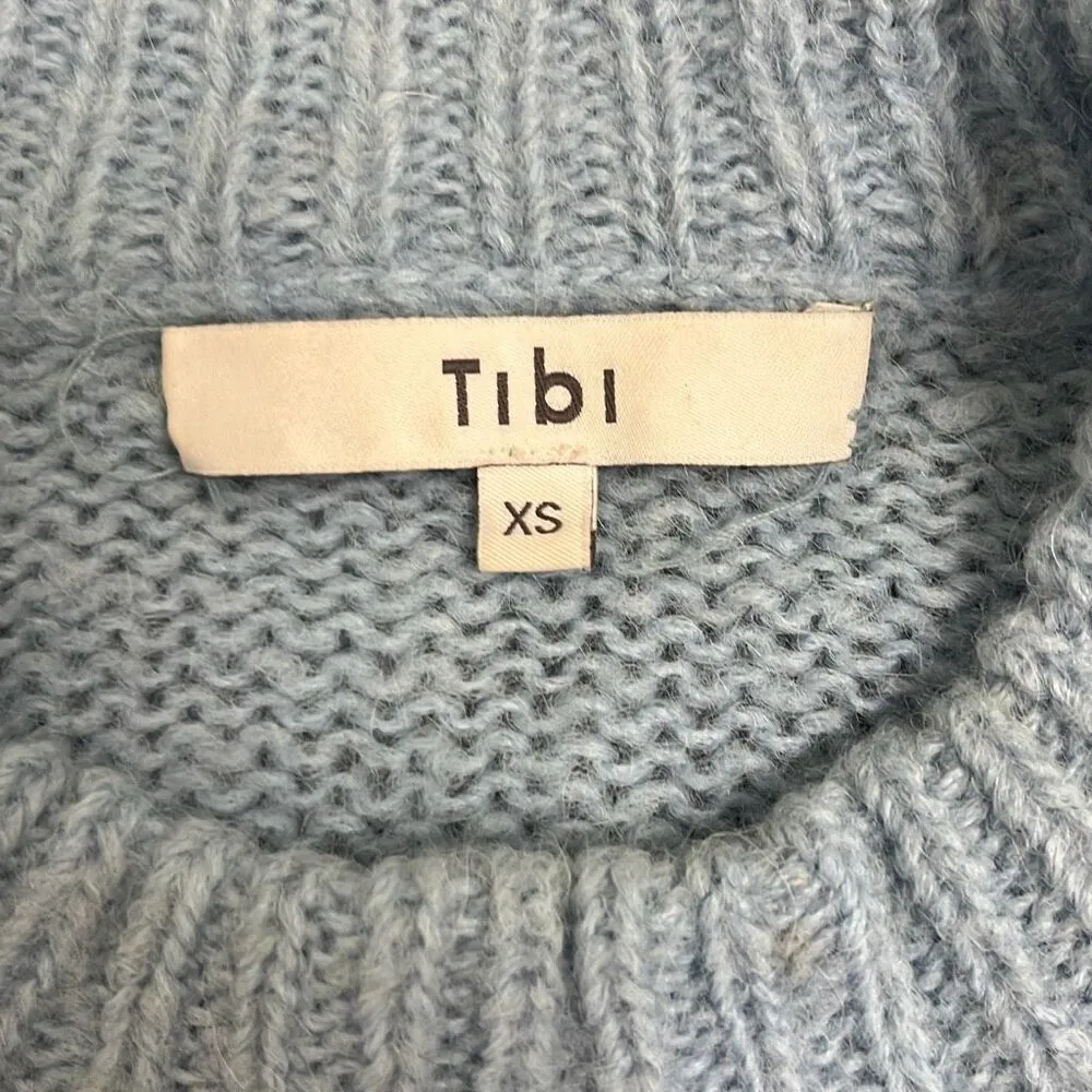 Tibi Blue Cropped Crewneck Sweater Alpaca Wool Blend Long Sleeve Soft XS Preppy - Image 5