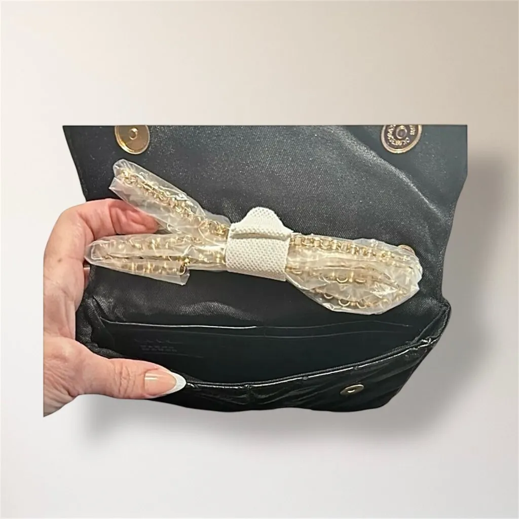 New Nicole Miller Black Quilted Crossbody Bag Chevron Gold Chain Cocktail‎ Party - Image 10