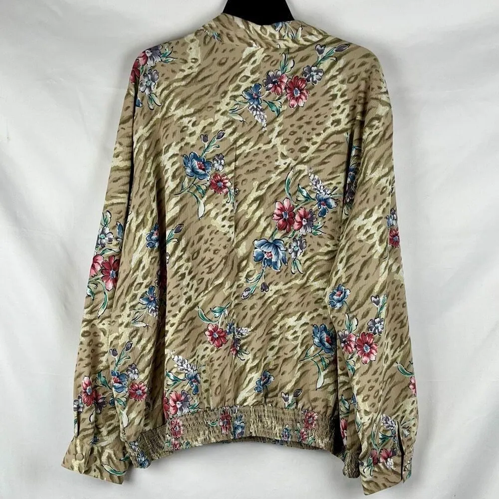Alfred Dunner Tan Floral Leopard Animal Print Long Sleeve Blouse 24W - Image 9