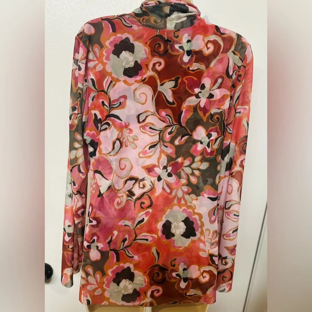 Misa Los Angeles XL Nadja Top Blouse Mesh Floral Long Sleeve Y2K Turtleneck - Image 5