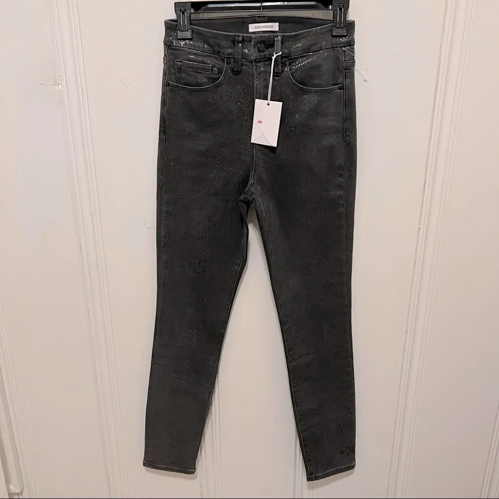 Good American Grey Snakeskin Metallic Coated High Rise Skinny Jeans NWT Grunge 0 - Image 3