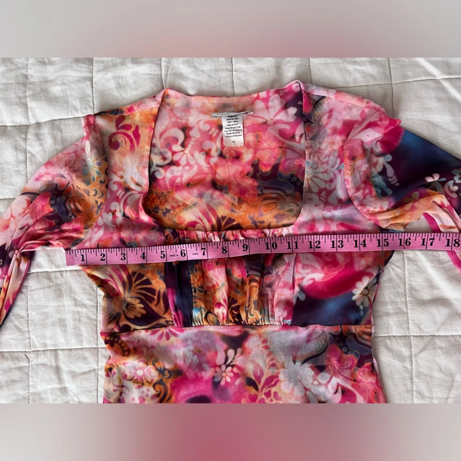 Vintage Mesh Floral Tie Dye Flare Sleeve Babydoll Top Y2K Fairycore Indie Pop - Image 6