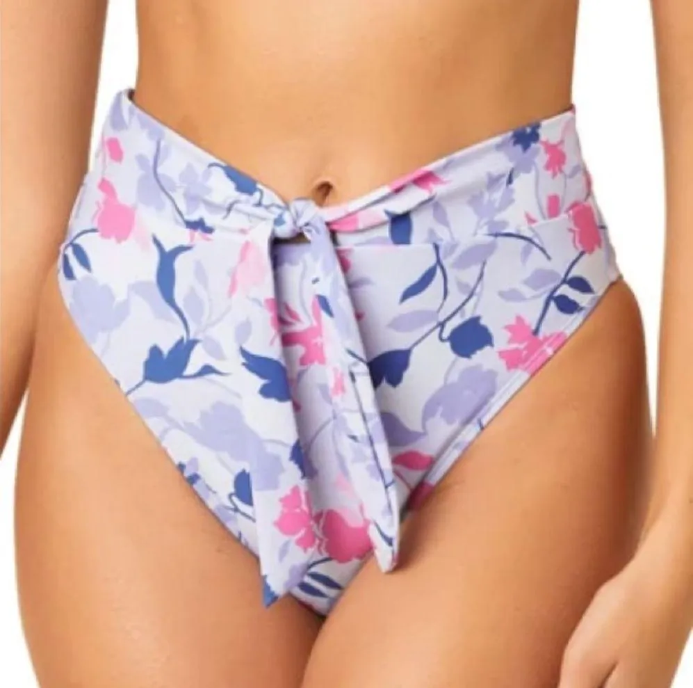 Splendid Floral Flurry Tie-Front Bikini Bottom High Leg Pant Sz L NWT Blue Pink - Image 3