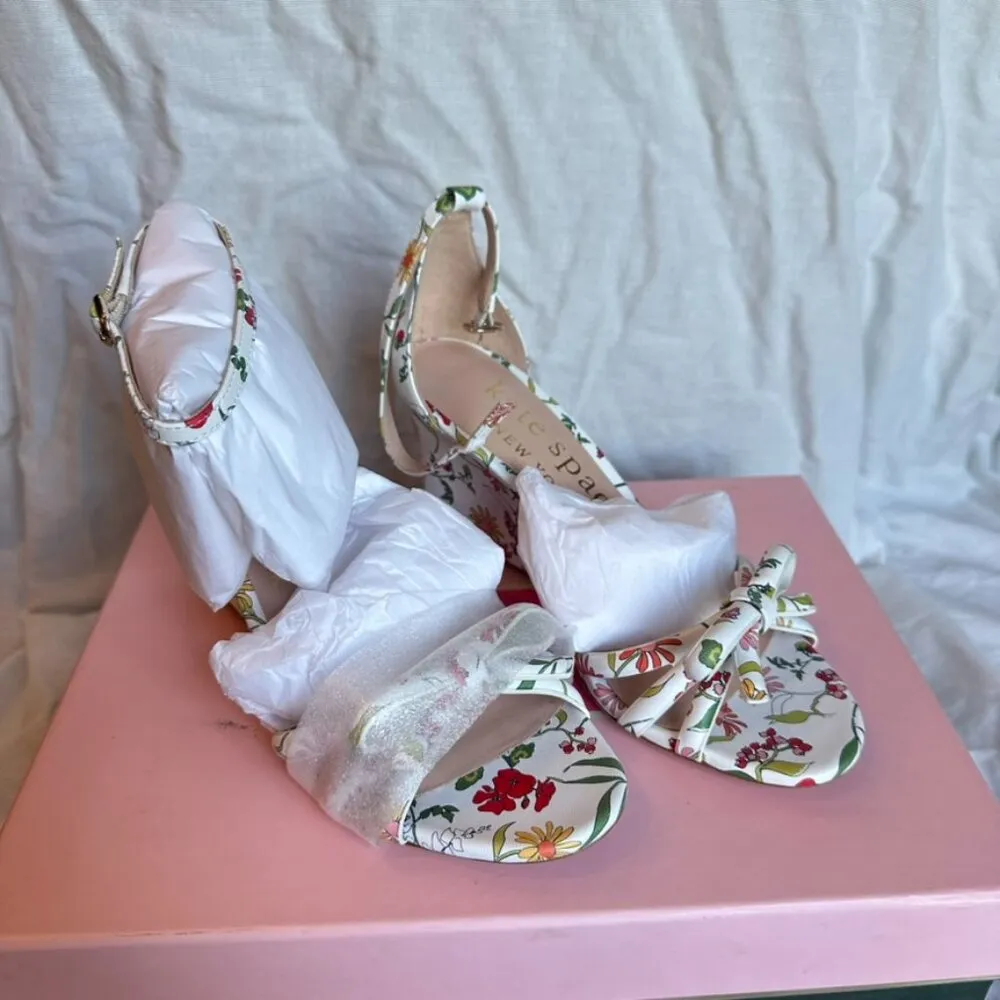 Kate‎ Spade Flamenco Wedges White Floral Wedding Guest Summer Resort Size 6 NIB - Image 3