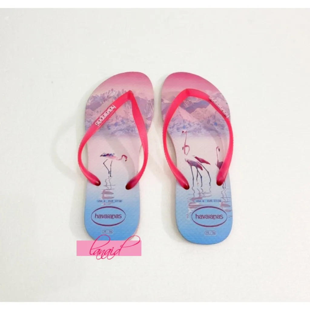 Havaianas Slim Paisage Flip Flops Pink Flamingo Mountains Sea Thong Flat Sandals - Image 8