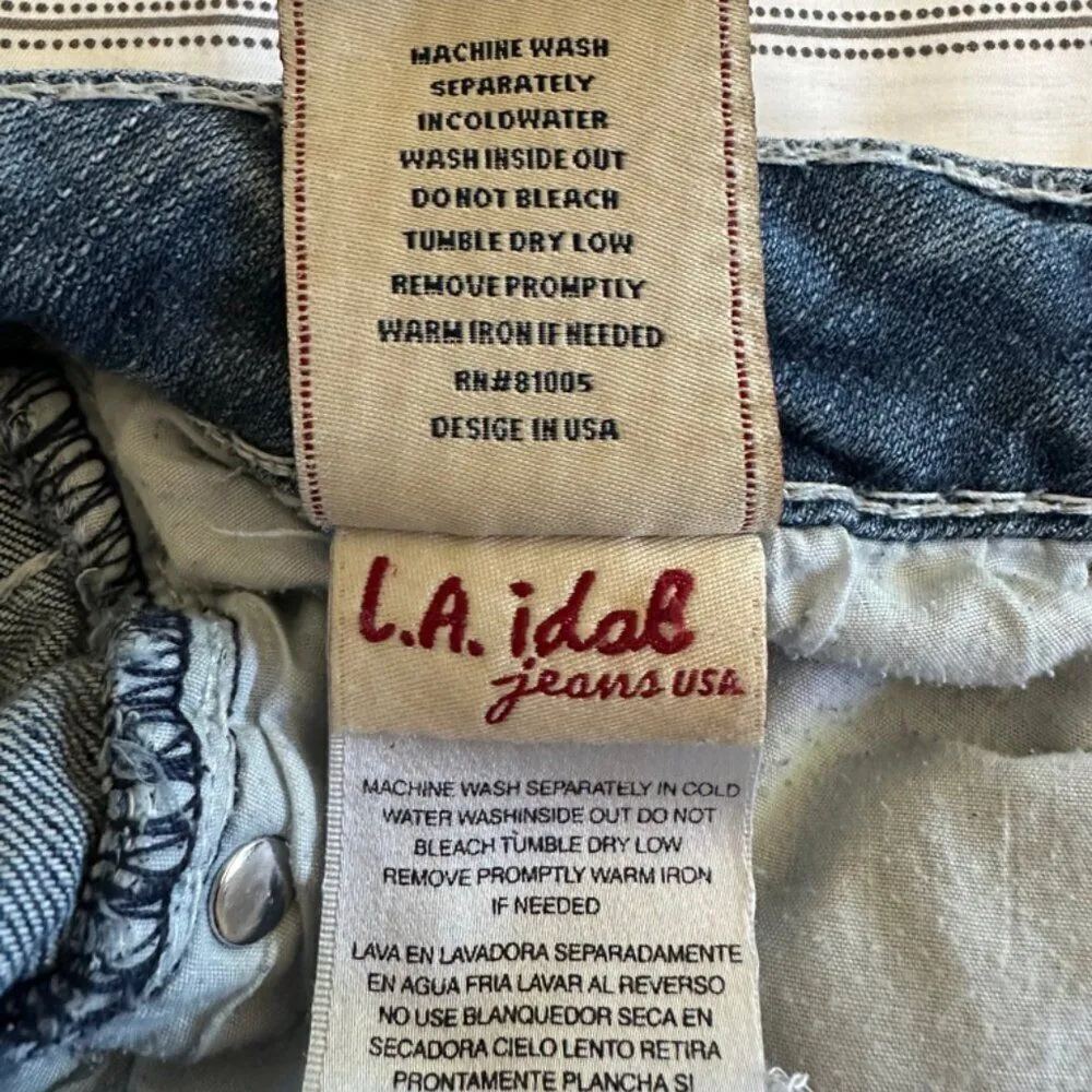 LA Idol Bermuda Jeans Size 15 Weathered with Large Hole in Crotch Blue - Image 12