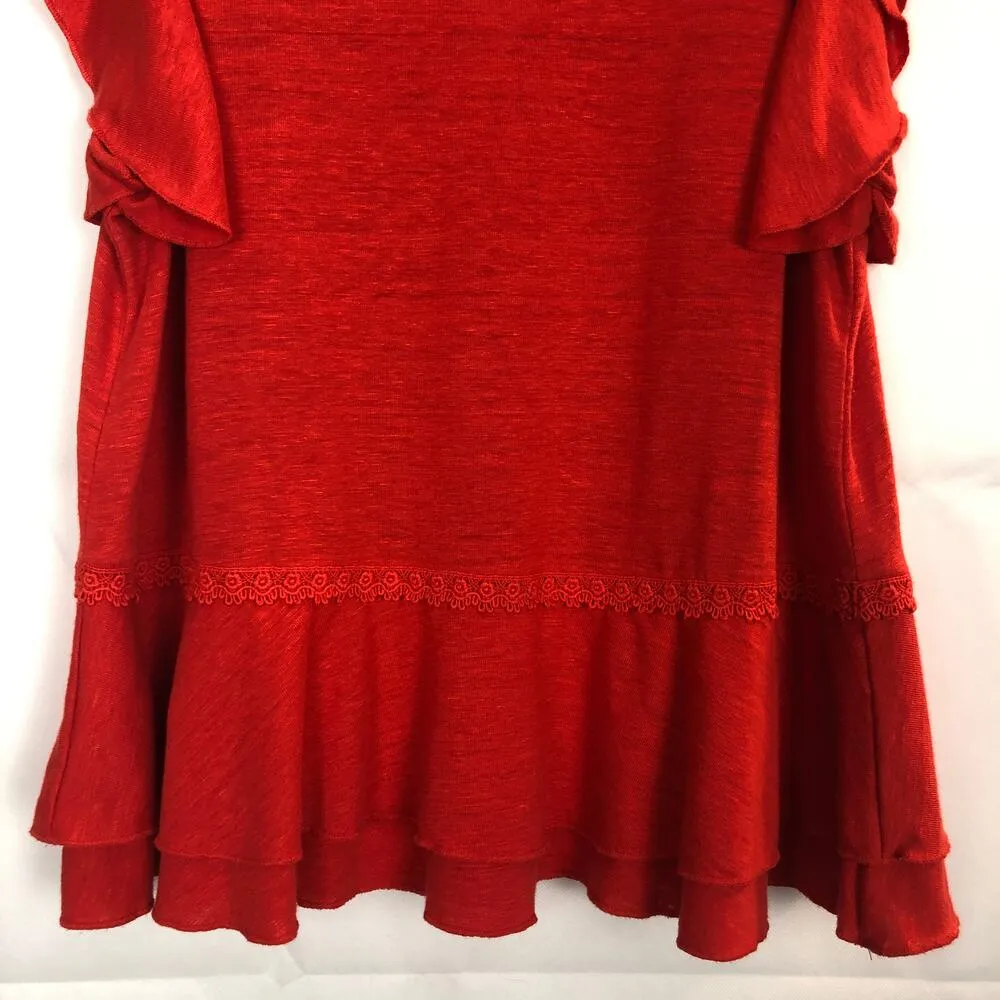 Cynthia Rowley Womens Top Medium Linen Blend Ruffled Coastal Tomato Girl Beachy - Image 4
