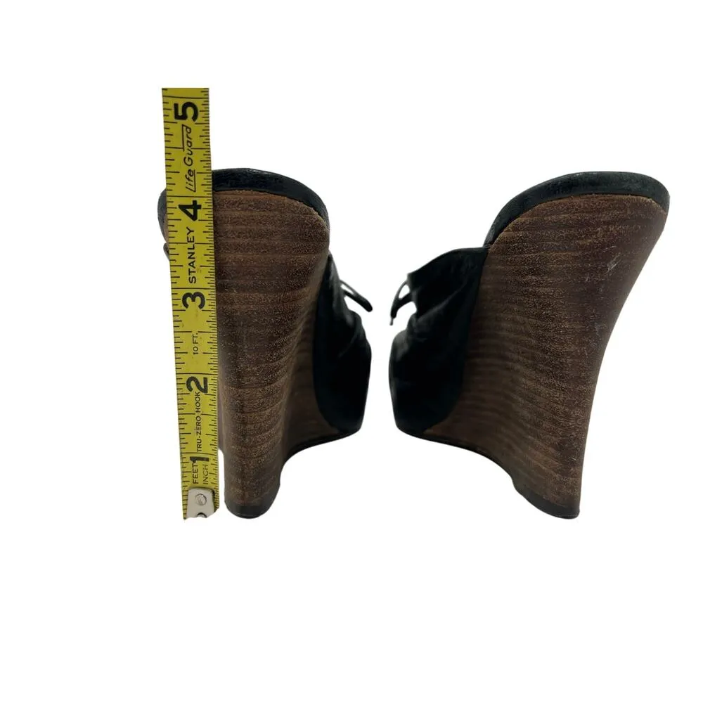 Frye Gwen Ruched Peep Toe Wedge Mule Heels in Black 9.5 - Image 6