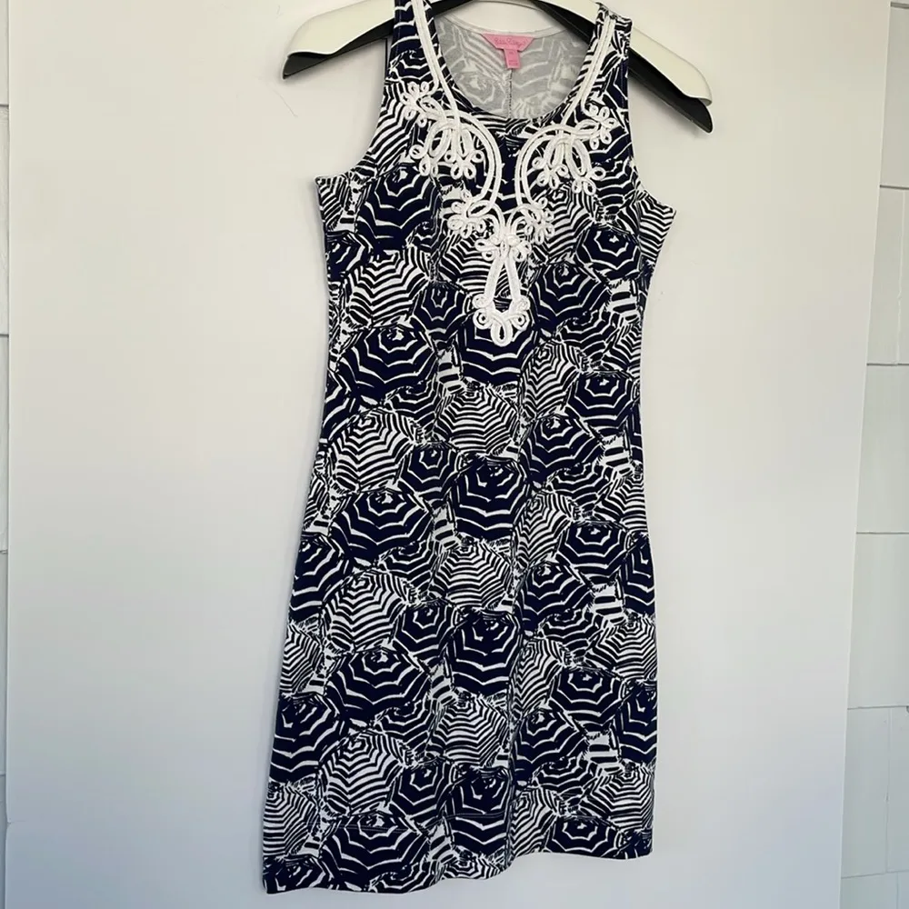 Lilly Pulitzer Oh Cabana Bot Umbrella Print Blue and White Foster Shift Dress XS - Image 10