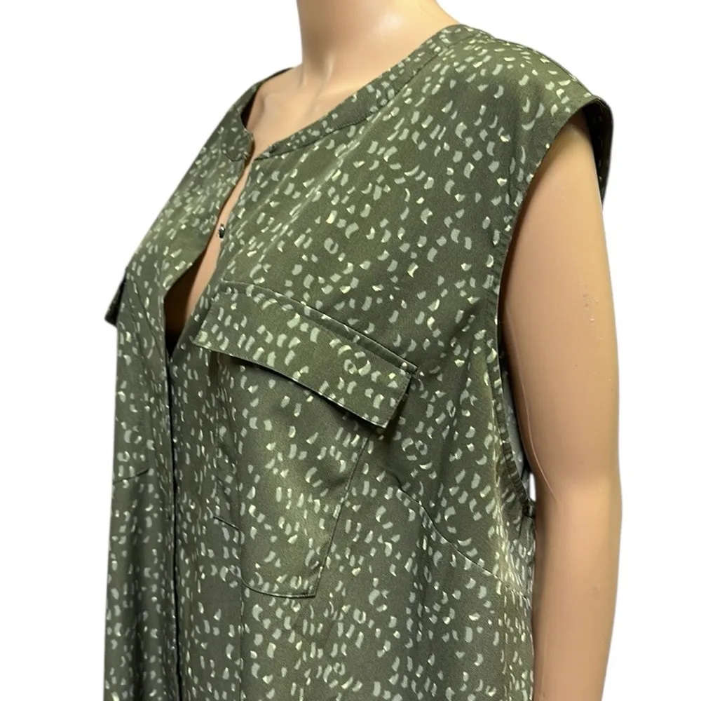 Evri Sleeveless Button Front Double Pocket Tunic Utility Shirt Blouse Size 4X Green - Image 8