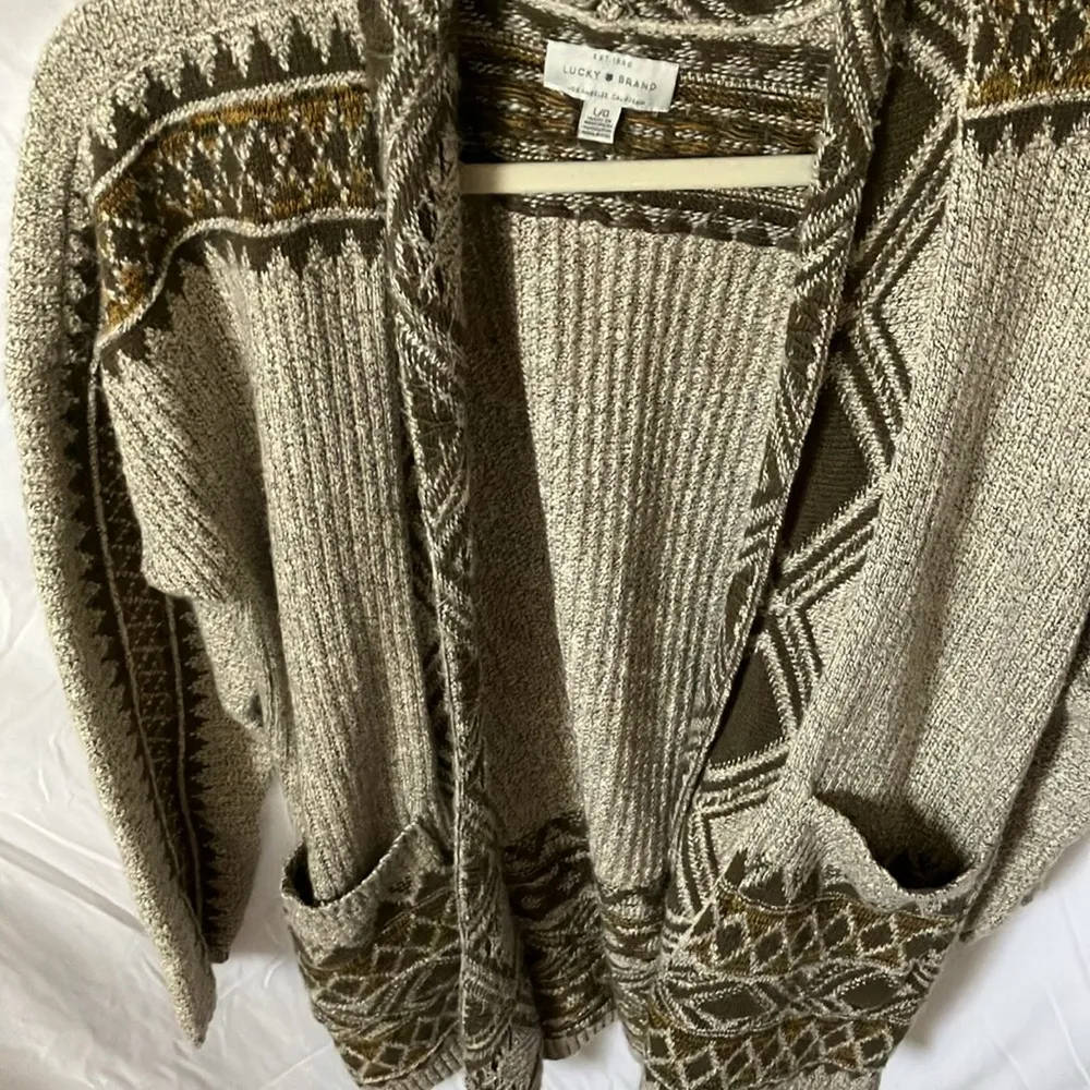 : Cream/Olive Green Cardigan- warm/cozy- L - Image 7