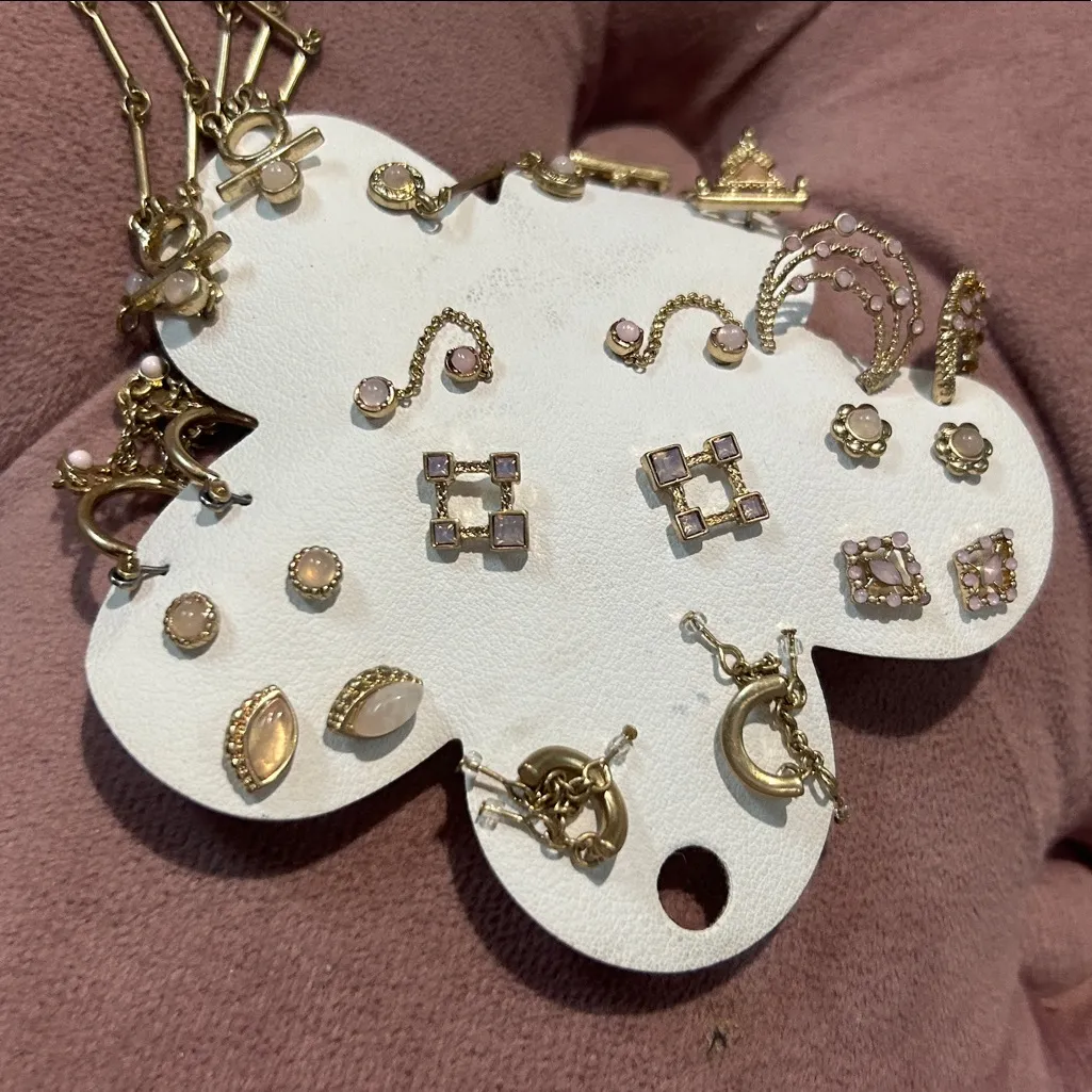 NWT Free People Levitation Stud Set in Gold Tone Pink Rose Quartz Earrings Mix - Image 4