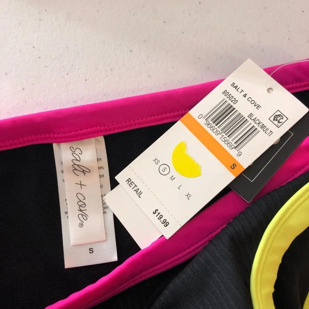 Salt + Cove Juniors Not What It Seams Hipster Bikini Bottom Ribbed Black Pink S - Image 6