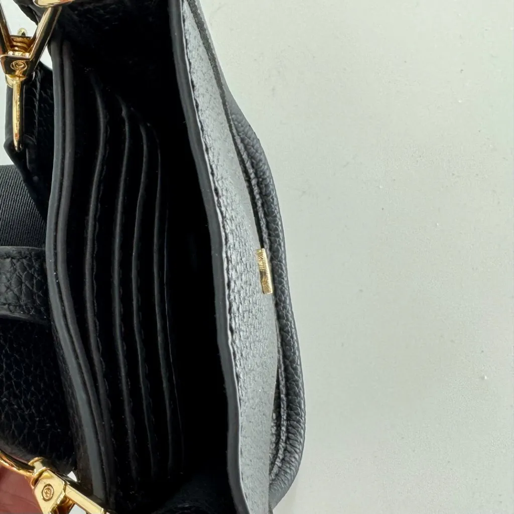 Crossbody Pebbled Faux Leather Pouch with Strap Black Gold One Size - Image 7