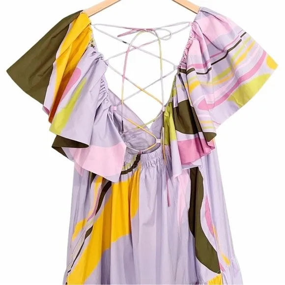 NWT La Ligne Stella Tiered Ruffle Cotton Midi Dress Lavender Swirl Size Medium Purple - Image 9