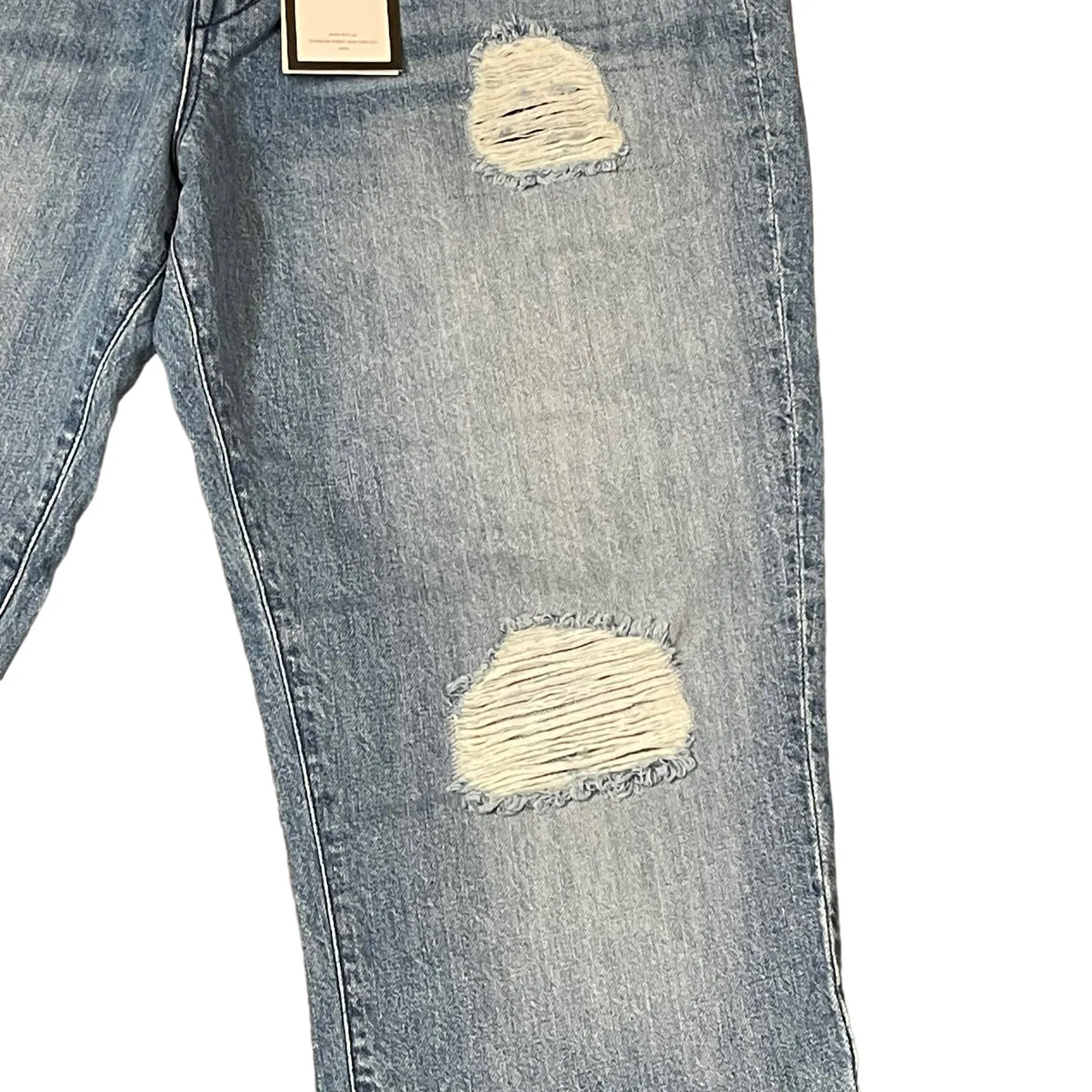 3X1 Fringe Hem Crop Straight Leg Jeans‎ Distressed Mid -Rise Cotton 31 Women NWT - Image 6