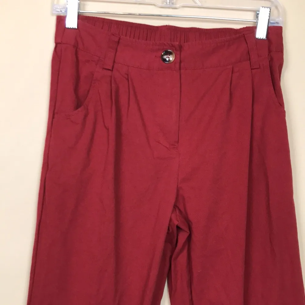 Halara Women’s Red Wine Athleisure Casual Cotton Mid Rise Jogger Ankle Pants - Image 2