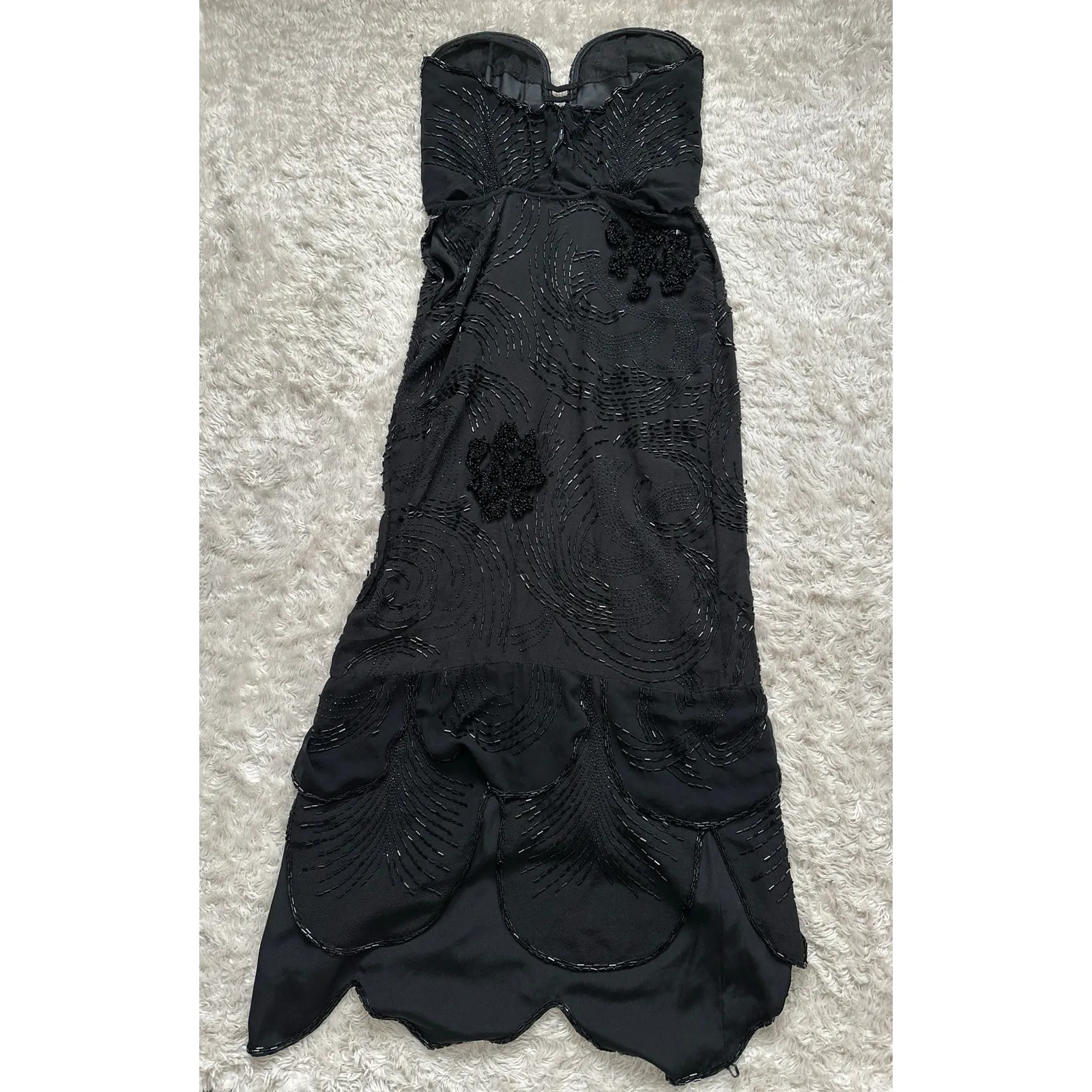 Gorgeous 2 Piece Handmade Fully Beaded Silk Corset Maxi Dress Black Tie Formal - Image 6