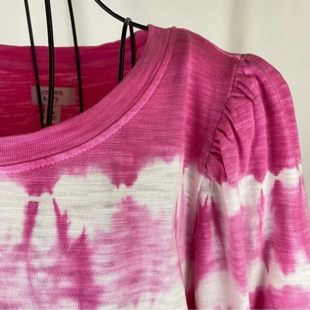 Crown and Ivy Pink Tie Dye Puff Sleeves Top Women’s Size Medium Barbie - Image 11